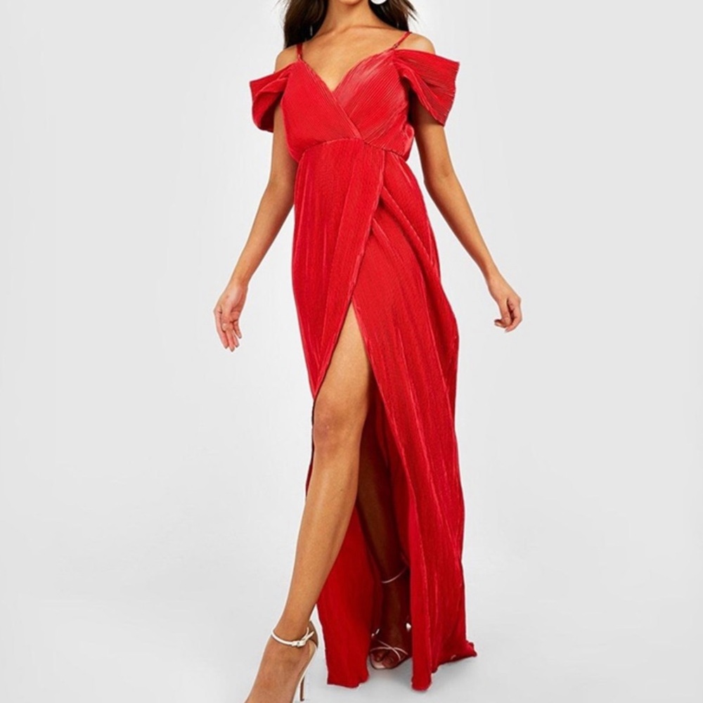 Plus’s cold Red Off-Shoulder Wrap Maxi Dress brand new